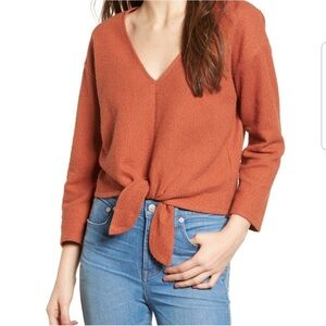 Madewell Orange V-Neck Sweater with Tie Detail Size Small